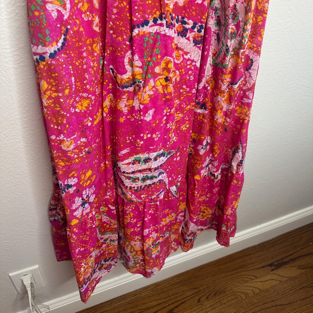 Cleobella Monaco Midi Dress Hibiscus Pink Paisley Organic Cotton Size Large - Picture 8 of 9